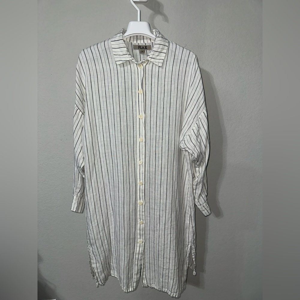 Flax Linen Shirt Dress w/collar‎ Size P